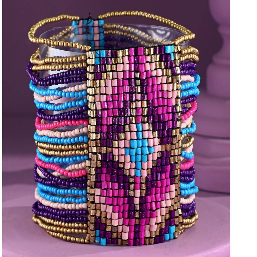 Southwestern Seed Bead Stretch Bracelet | Fuchsia
